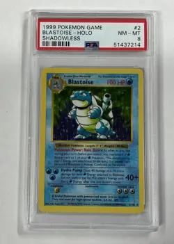 1999 POKEMON SHADOWLESS #2 BLASTOISE HOLO PSA 8 - Image 1