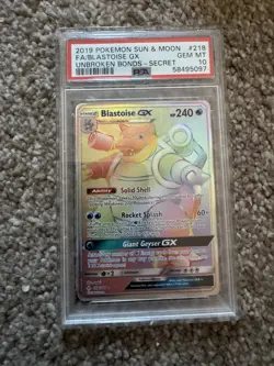 2019 POKEMON SUN & MOON UNBROKEN BONDS SECRET #218 BLASTOISE GX PSA 10 - Image 1