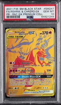 2021 POKEMON SM BLACK STAR PROMO #SM247 FULL ART/RESHIRAM & CHARIZARD GX PSA 10 - Image 1