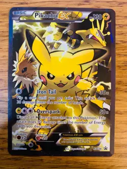 MP! Pikachu EX (XY124) Red & Blue Collection Promo Standard Size Pokemon Card! - Image 1