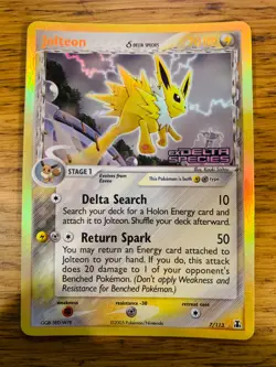 NM! Jolteon (7/113) EX Delta Species Stamped Reverse Holo Rare Pokemon Card! - Image 1