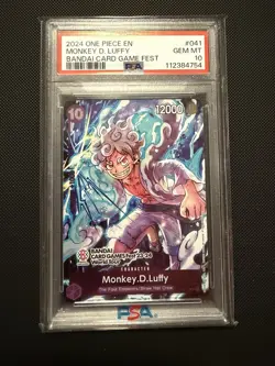 2024 ONE PIECE PROMOS 041 MONKEY D. LUFFY BANDAI CARD GAME FEST - PSA 10 - Image 1