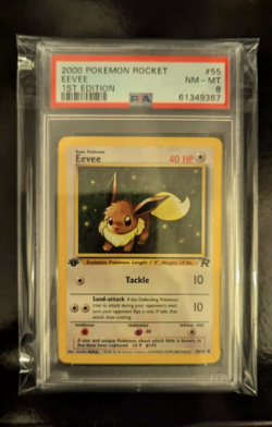 PSA 8 NM - MINT 2000 1ST EDITION ROCKET POKEMON EEVEE 55/82 #55 WOTC GRADED - Image 3