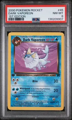 2000 Pokemon Team Rocket 1st Edition Dark Vaporeon 45/82 PSA 8 NM-MT New Cert - Image 1
