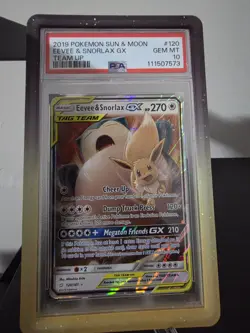 Eevee & Snorlax GX 120/181 S&M Team Up PSA 10 Pokemon TCG - Image 1