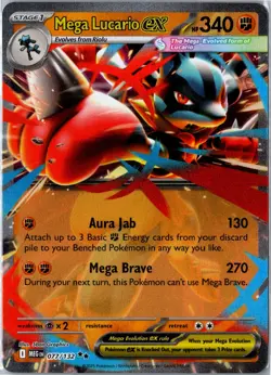 Pokemon Card - Mega Lucario EX 77 /132 ME01: Mega Evolution Double Rare NM - Image 1