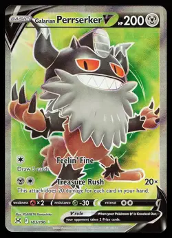 Galarian Perrserker V 183/196 Ultra Rare Lost Origin Pokemon Card - Image 1