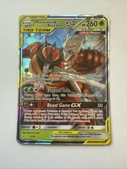 Pokemon 2019 Unbroken Bonds Tag Team Pheromosa & Buzzwole GX 1/214 Rare NM/LP - Image 1