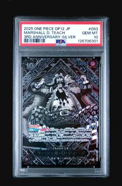 SILVER MARSHALL D. TEACH One Piece 2025 OP12 3rd Anniversary SP Japanese PSA 10 - Image 1