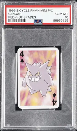 1999 BICYCLE POKEMON MINI PLAYING CARDS RED DECK 4 OF SPADES GENGAR PSA 10 - Image 1