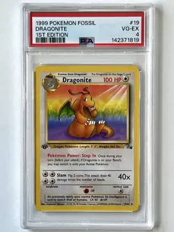 Pokemon Dragonite 19/62 Fossil 1st Edition PSA 4 VG-EX Rare Vintage English Card - Image 1