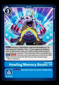 Howling Memory Boost! BT6-097 Blue Digimon Card CCG Trading Card - Image 1