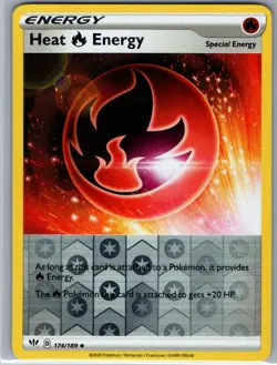 Heat R Energy 174/189 Reverse Holo SWSH03: Darkness Ablaze - Pokemon Card - NM - Image 1