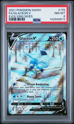 Pokemon Card- 2021 SWORD & SHIELD EVOLVING SKIES #175 FULL ART/GLACEON V PSA 8 - Image 1