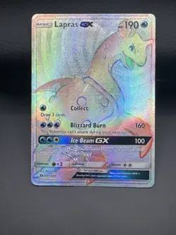 Lapras GX 151/149 Rainbow Secret Rare Sun & Moon Base Set Pokemon Card - Image 1