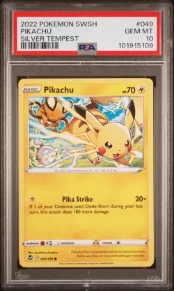 2022 POKEMON SWORD & SHIELD SILVER TEMPEST #049 PIKACHU PSA 10 - Image 1