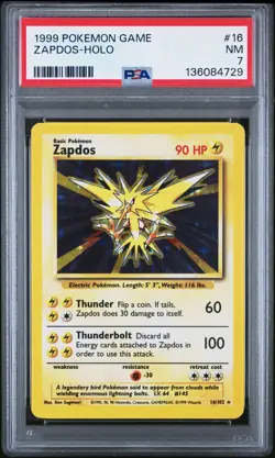 1999 POKEMON GAME #16 ZAPDOS-HOLO PSA 7 - Image 1