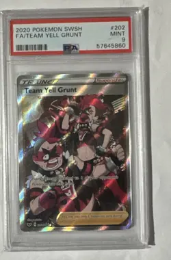 2020 Pokemon Sword & Shield 202/202 Full Art Trainer Team Yell Grunt PSA 9 Mint - Image 1