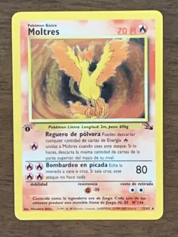 1st Edition Moltres 12/62 Fossil 1999 Holo Rare WOTC Pokemon Card TCG Spanish - Image 1