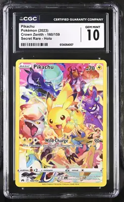 CGC 10 Pikachu 160/159 Secret Rare Crown Zenith Pokemon - Image 1