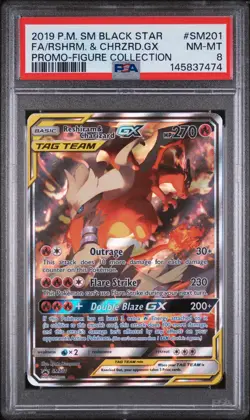 2019 POKEMON SM BLACK STAR PROMO #SM201 FULL ART/RESHIRAM & CHARIZARD GX PSA 8 - Image 1