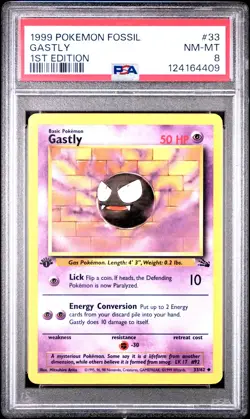 1999 Pokemon Fossil Gastly 1st Edition PSA 8 #33/62 - Image 1