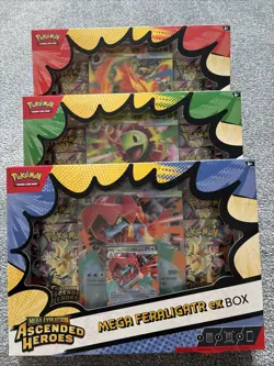 Pokemon Ascended Heroes Mega Feraligatr, Mega Meganium & Mega Emboar Ex Bundle ✅ - Image 1