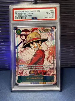 2025 ONE PIECE MONKEY D LUFFY OP13-118 CARRYING ON HIS WILL SEC ALT ART PSA 10 - Image 1