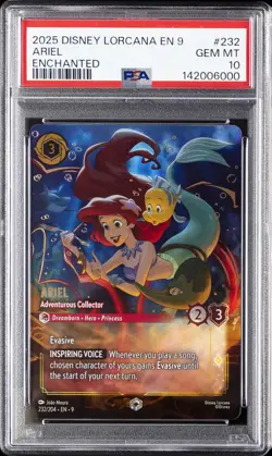 2025 DISNEY LORCANA EN 9-FABLED ENCHANTED ARIEL - ADVENTUROUS COLLECTOR PSA 10 - Image 1