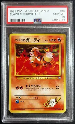 1999 Pokemon Japanese Gym 2 Blaine's Growlithe #58 - PSA 10 Gem Mint! - Image 1