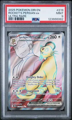 2025 Pokemon Team Rockets Persian EX Destined Rivals PSA 9 - Image 1