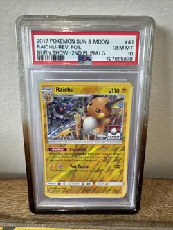 2017 Pokemon Burning Shadows 🥈 2nd Place Raichu PSA 10 🔥 Pop 17!!! - Image 1