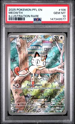 2025 POKEMON PFL EN-PHANTASMAL FLAMES ILLUSTRATION RARE #106 MEOWTH PSA 10 - Image 1