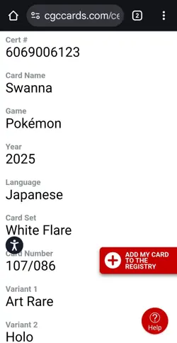 🔥💥 Swanna 107/086 AR Art Rare White Flare Pokemon Card Pristine 10 #1 Low Pop - Image 4