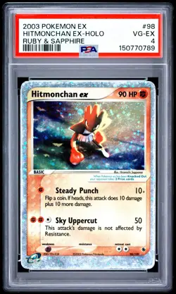 2003 POKEMON EX RUBY & SAPPHIRE #98 HITMONCHAN EX-HOLO PSA 4 - Image 1