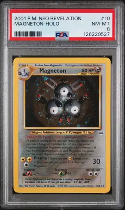 PSA 8 NM-MT Magneton Neo Revelation SWIRL Holo Rare Pokemon Card 10/64 - Image 1