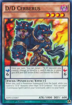 YuGiOh D/D Cerberus [SDPD-EN007] Common Lightly Played 1st Edition - Image 1