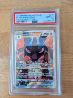 2023 Pokemon Crown Zenith ETB Lucario VSTAR SWSH291 PSA 10 Full Art Promo - Image 1