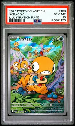 2025 POKEMON WHT EN-WHITE FLARE ILLUSTRATION RARE #138 SCRAGGY PSA 10 - Image 1