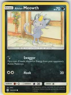 Alolan Meowth 128/236 Common Cosmic Eclipse Pokemon Near Mint - Image 1