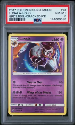 2017 POKEMON SUN & MOON GUARDIANS RISING CRACKED ICE #61 LUNALA-HOLO PSA 8 - Image 1