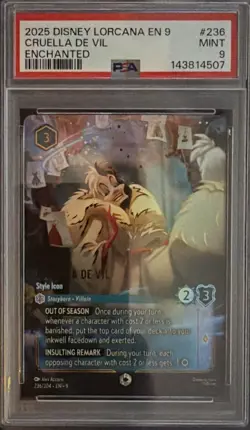 Disney Lorcana Cruella De Vil Style Icon 236/204 | ENCHANTED | Fabled | PSA 9 - Image 1