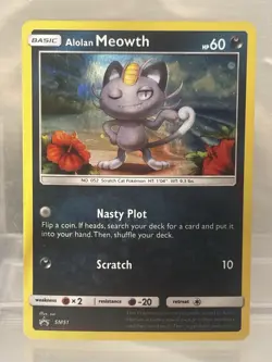 Pokemon Alolan Meowth Sm Promo 70 HP Card SM51 Holo Basic - Image 1