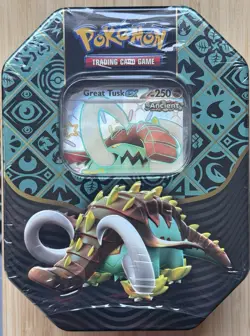 Pokemon TCG Scarlet & Violet Paldean Fates Great Tusk EX Tin New Factory Sealed - Image 1