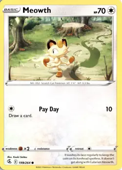 Meowth 199/264 SWSH08: Fusion Strike Pokemon Card TCG - Image 1