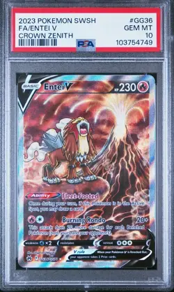 2023 Pokemon SWSH Crown Zenith #GG36 FA/Entei V PSA 10 GEM MINT - Image 1