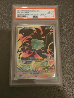 2025 Pokemon Meg EN Bulbasaur Enhanced Bstr Box Topper Psa 8 - Image 1
