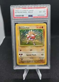 1999 POKEMON UNLIMITED BASE HITMONCHAN HOLO #7/102 - PSA 6 - Image 1