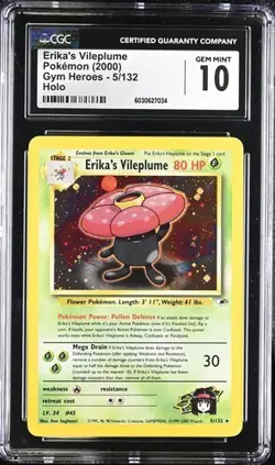 CGC 10 GEM MINT Erika's Vileplume 5/132 Holo 2000 Pokemon Gym Heroes Pop 54 - Image 1