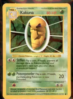 Pokemon Cards Kakuna Shadowless Base Set Uncommon 33/102 HP - Image 1